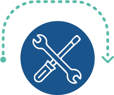 Icon symbolising maintenance, service and support operations, highlighting technical assistance, equipment care, and reliable ongoing operational performance.