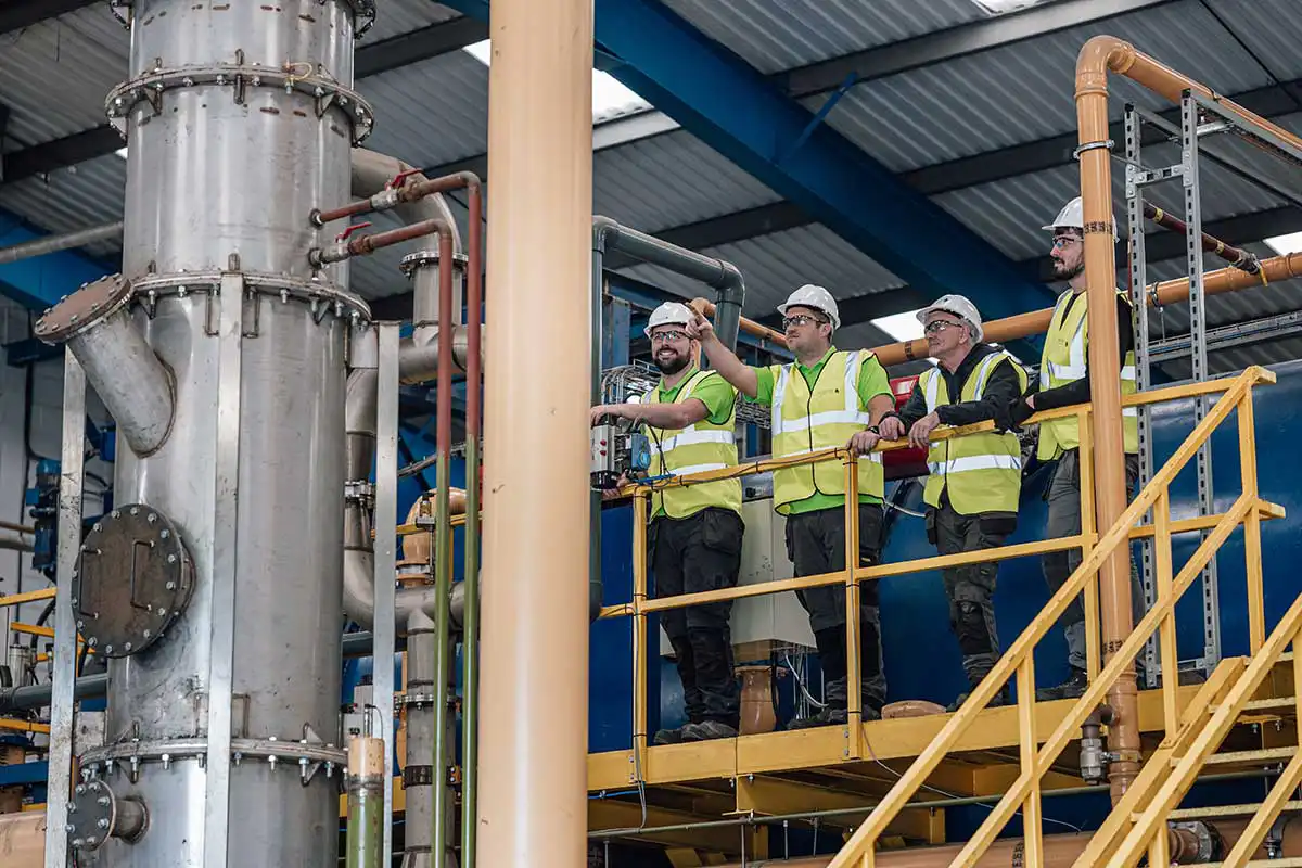Multi‑disciplinary engineering team performing plant equipment inspections that support PGE’s commitment to safety, innovation, and sustainable industrial solutions. 